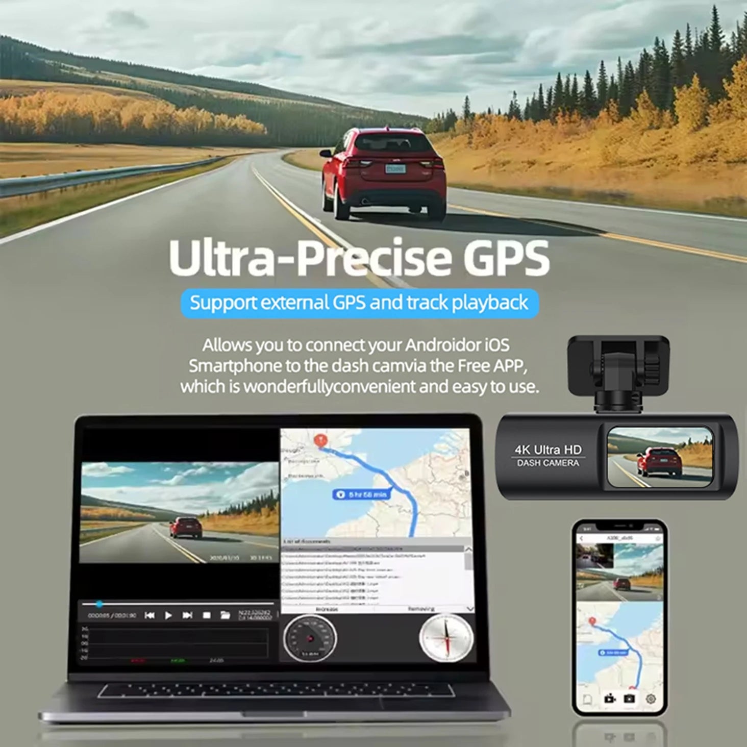 4K WIFI Dash Cam Mini Car DVR &ndash; Dual Lens Front and Rear with Night Vision and GPS