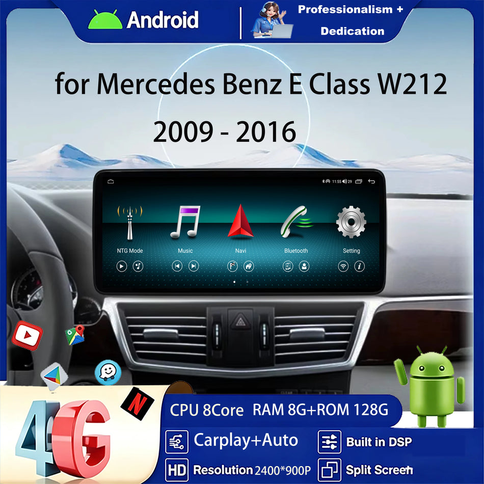 Radio auto cu ecran QLED Android 16 pentru Mercedes-Benz W212 E Class 2009-2016