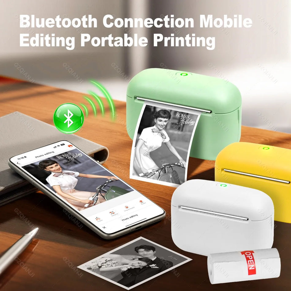 Bluetooth portatīvais mini etiķešu printeris 300DPI termiskais bez tintes DIY birkām