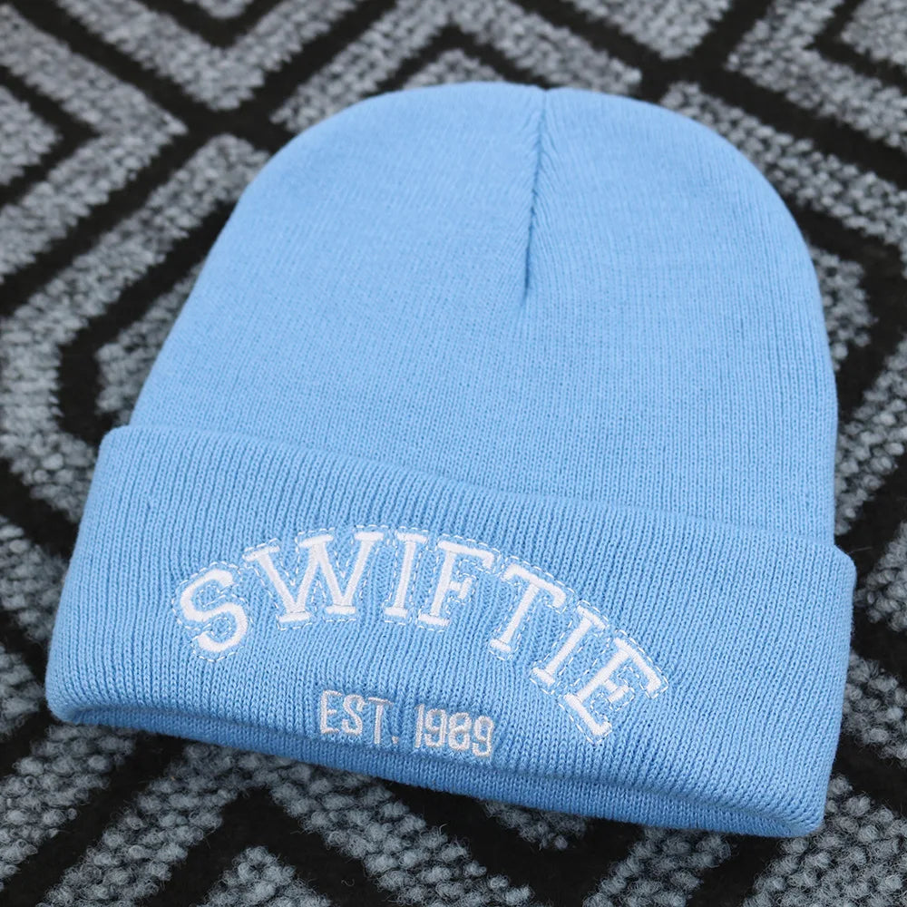 SWIFTIE 1989 Embroidered Unisex Beanie - Windproof Acrylic Knit Hat SKY BLUE