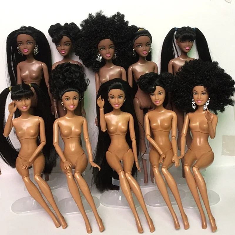 30cm Height Black Dolls Multi-jointed Black Skin African Dolls with Black Hair for Girls Diy Dress Up Toys