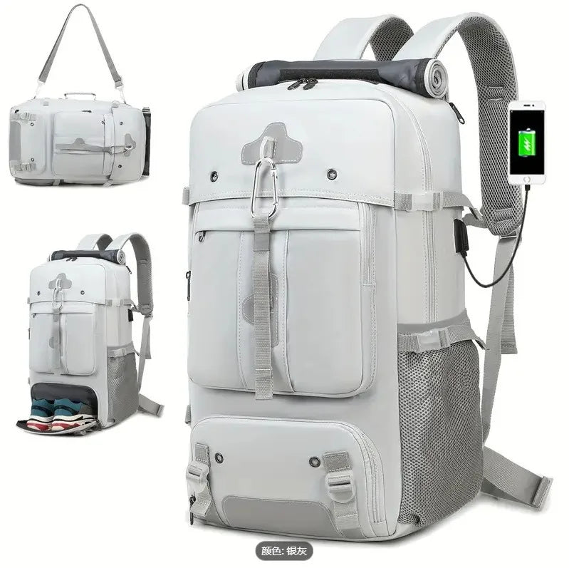 70L Men's Travel Backpack - Large Capacity, Casual &amp; Boarding-Ready silver gray / CHINA