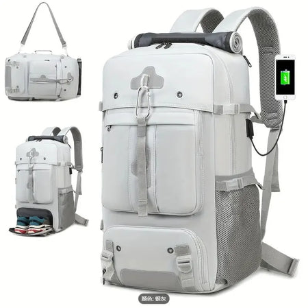 70L Men's Travel Backpack - Large Capacity, Casual &amp; Boarding-Ready silver gray / CHINA