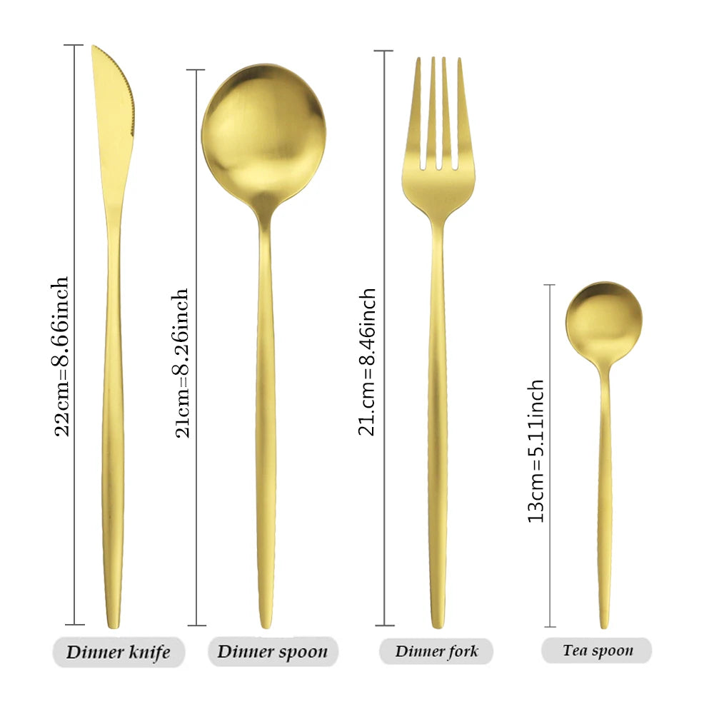 KNGZI 16Pcs Gold Matte Cutlery Set &ndash; Eco-Friendly Stainless Steel Design