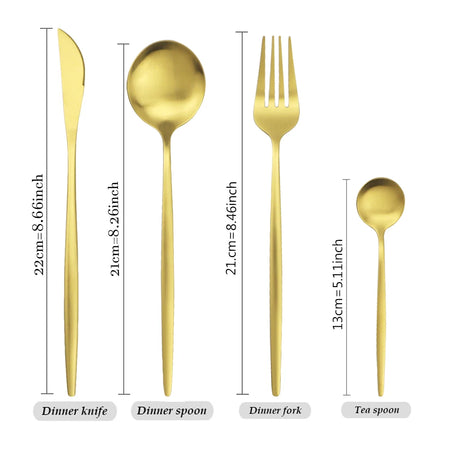KNGZI 16Pcs Gold Matte Cutlery Set &ndash; Eco-Friendly Stainless Steel Design