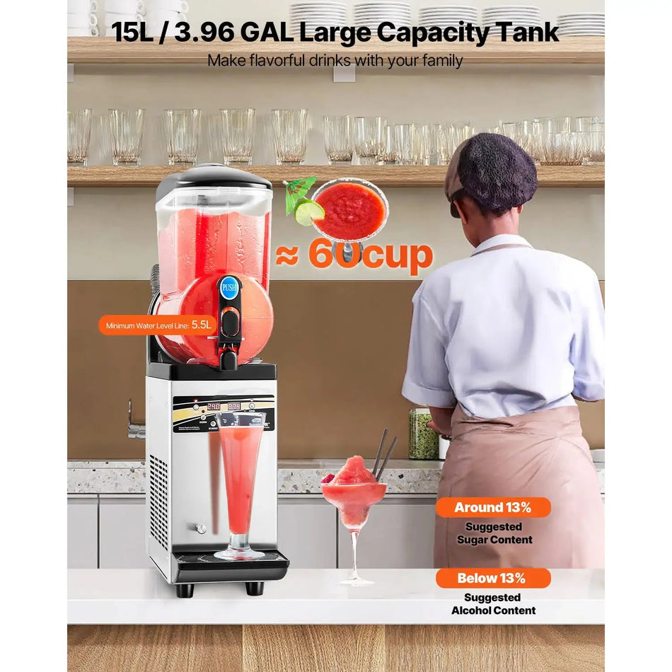 15L Commercial Slushy Machine Single Tank for Bars