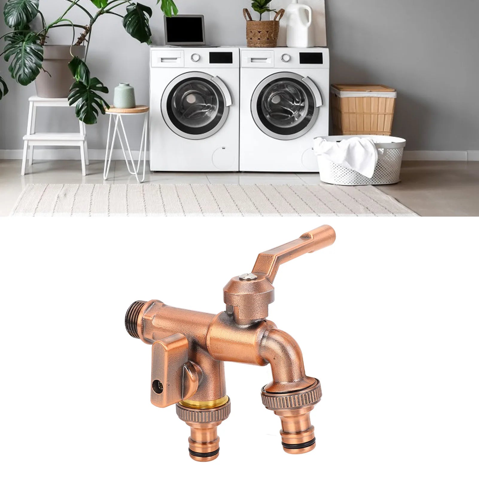 Double Taps Water Faucet Splitter - Brass 2 Way Outlet