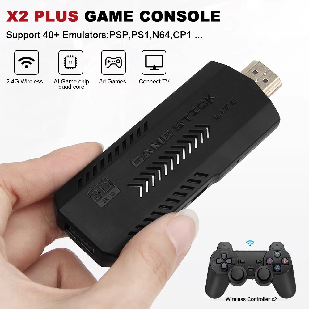 GD10 Plus Game Stick 4K HD Console with 58,000 Games &amp; Wireless Controllers