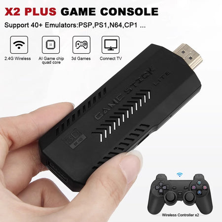 GD10 Plus Game Stick 4K HD Console with 58,000 Games &amp; Wireless Controllers
