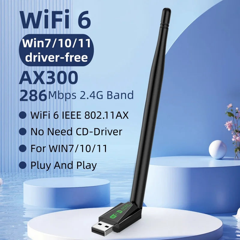 AX300 WiFi 6 USB Αντάπτορας για Windows 7 10 11 Χωρίς Οδηγούς Κάρτα Ασύρματης 80211ax