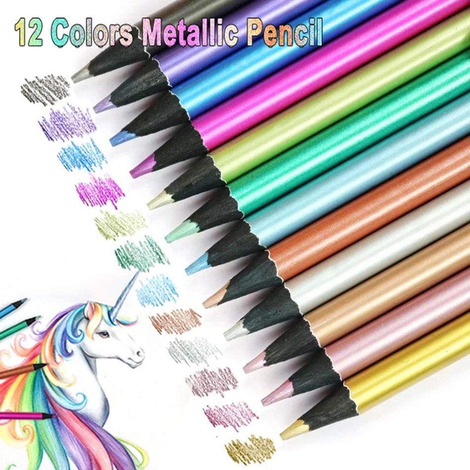 Metallic Coloured Drawing Pencils Set - 12 Colors