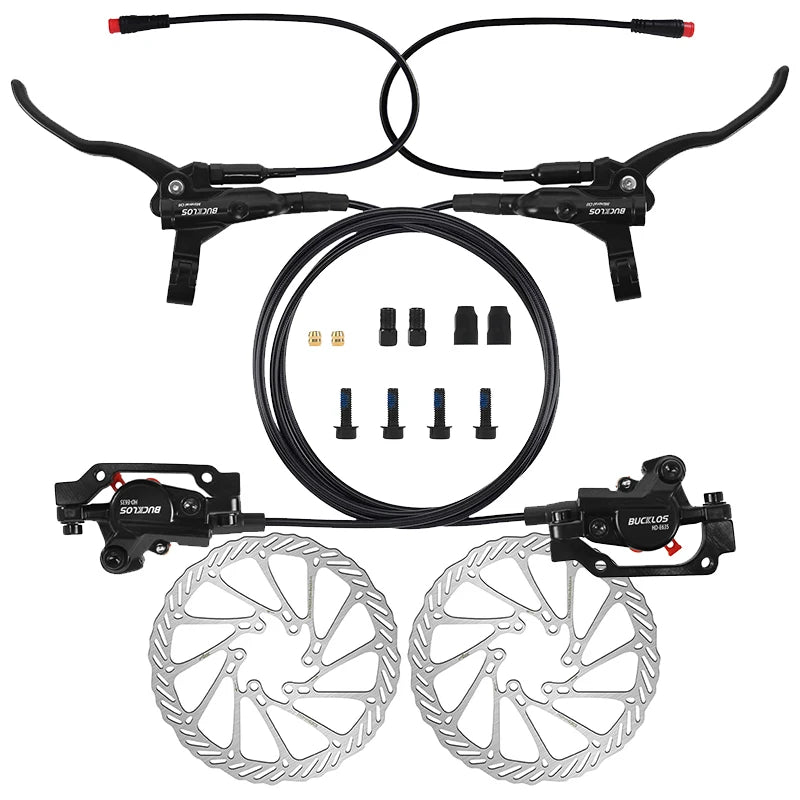 BUCKLOS Hydraulic Disc Brake Set for E-Bikes and Scooters Brakes-Rotor Silver