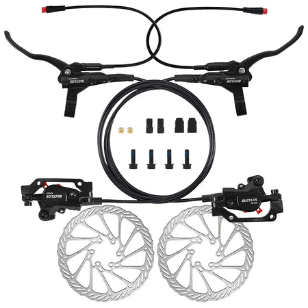 BUCKLOS Hydraulic Disc Brake Set for E-Bikes and Scooters Brakes-Rotor Silver