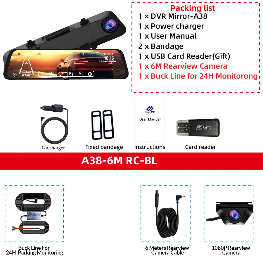 ACCEO 2.5K Dsahcam 12 Inch Touch Mirror - Built In WiFi A38-6M RC-KIT / 128G