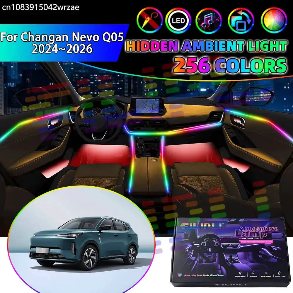 For Changan Nevo Q05 2024 2025 2026 MK1 1th RGB Car Interior Ambient Lights Strips Breathing Lighting Kit App Control LED strips by InterCyprus Trading Ltd