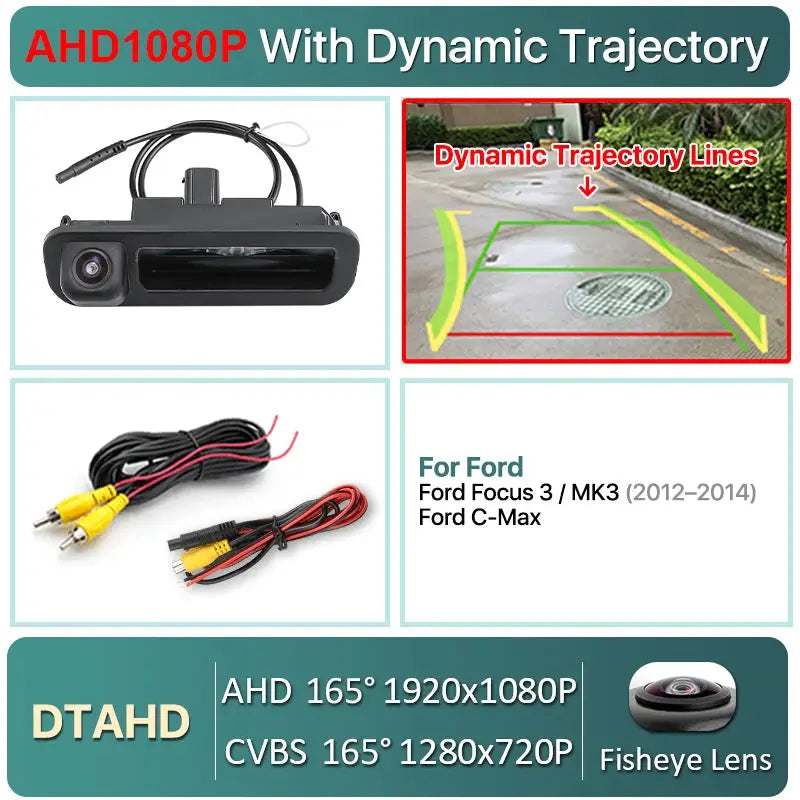 AHD 1080P 170° Vehicle Trunk Handle Rear View Reverse Camera For Ford Focus 3 MK3 C MAX 2011-2014 Dynamic Trajectory by InterCyprus Trading Ltd