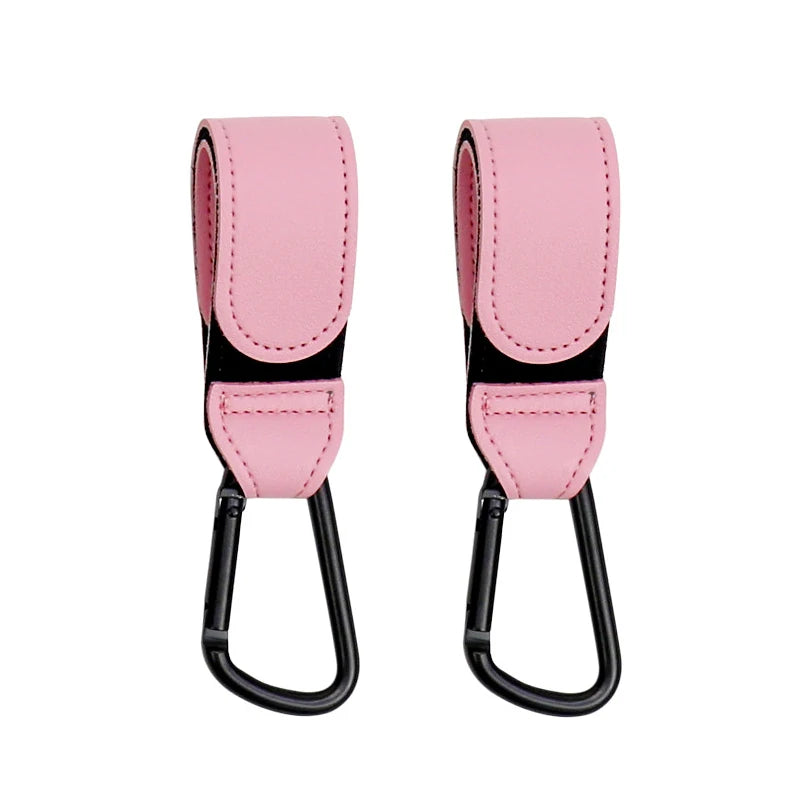 PU Leather Baby Stroller Hook - Versatile Cart Organizer 2pcs pink