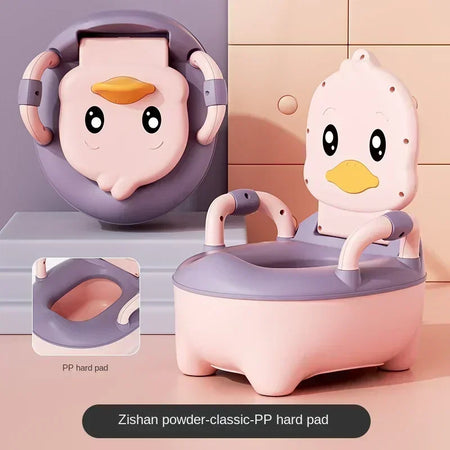 Baby Potty Training Seat - Cartoon Duck Design, Soft &amp; Hard Cushion with Armrest &amp; Waist Guard Pink hard
