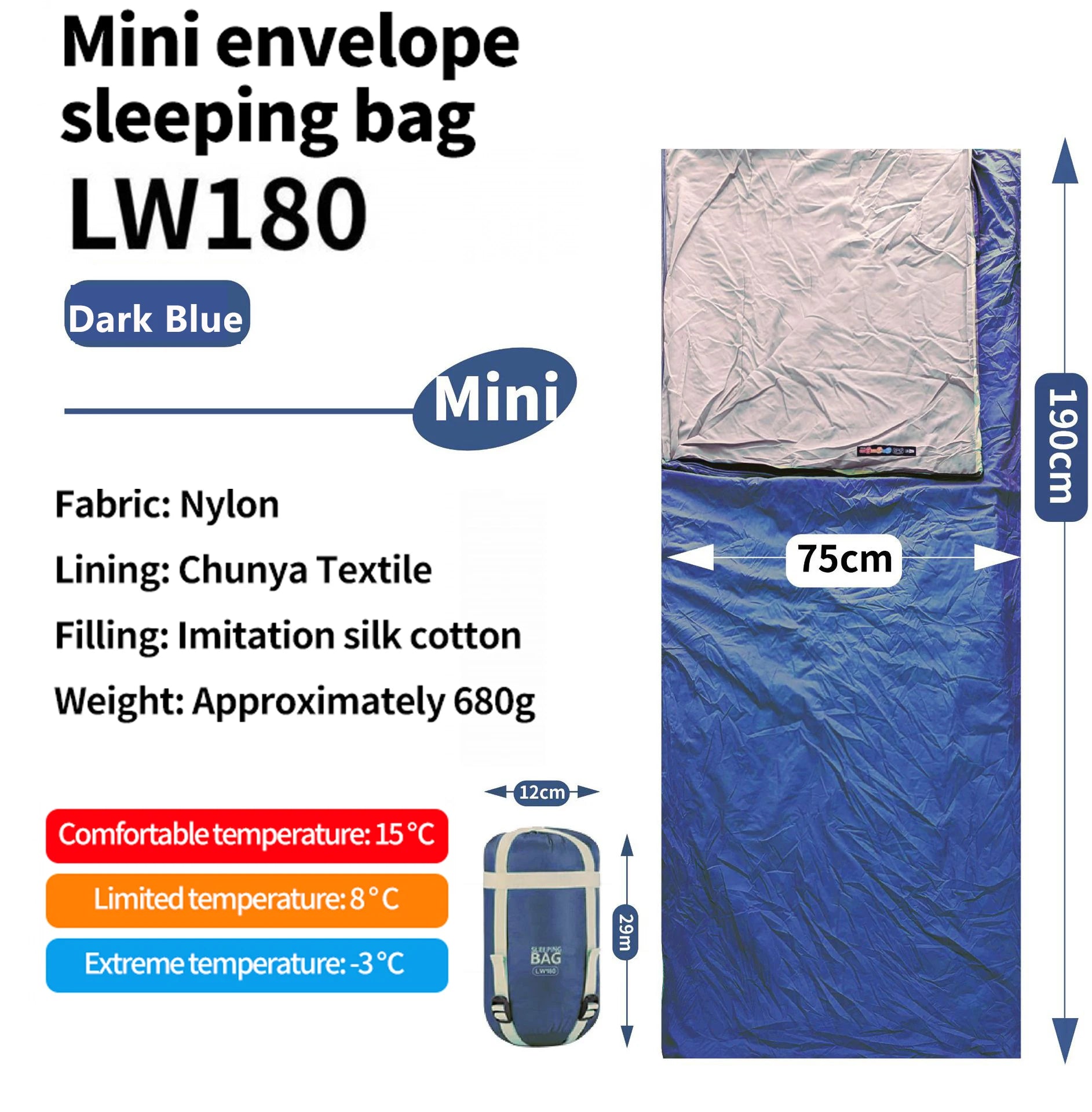 Camping Ultralight Compact Sleeping Bag &ndash; Waterproof Dark Blue 180L