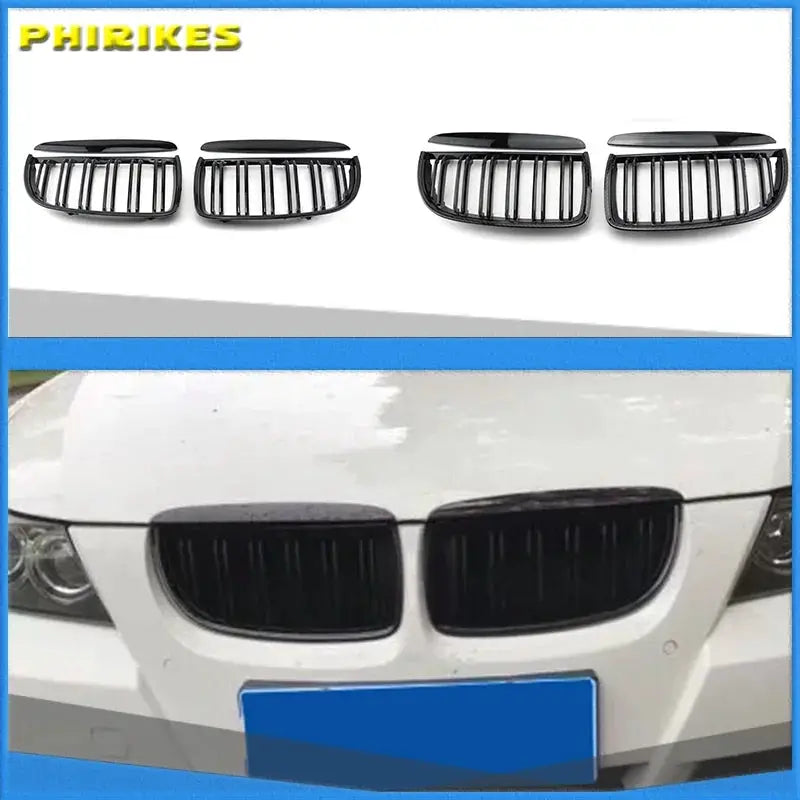 1 Pair Gloss Matt Black M Color 2 Line Front Kidney Grille Grill Double Slat For BMW E90 E91 3 Series 320i 325i 328i 2005-2008 by InterCyprus Trading Ltd