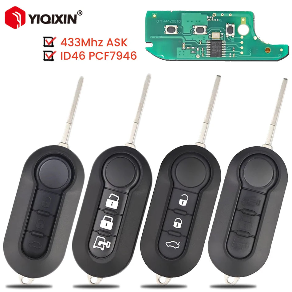 Fiat 500 Afstandsbediening Sleutel 433MHz ID46 PCF7946 Chip, Kunststof en Metaal