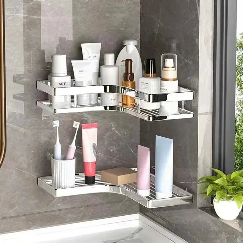Stainless Steel Triangular Holder Shelf Wall Mounted Adhesive Shampoo Shower Storage Rack Kitchen Bathroom Organizer by InterCyprus Trading Ltd