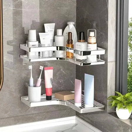 Stainless Steel Triangular Holder Shelf Wall Mounted Adhesive Shampoo Shower Storage Rack Kitchen Bathroom Organizer by InterCyprus Trading Ltd
