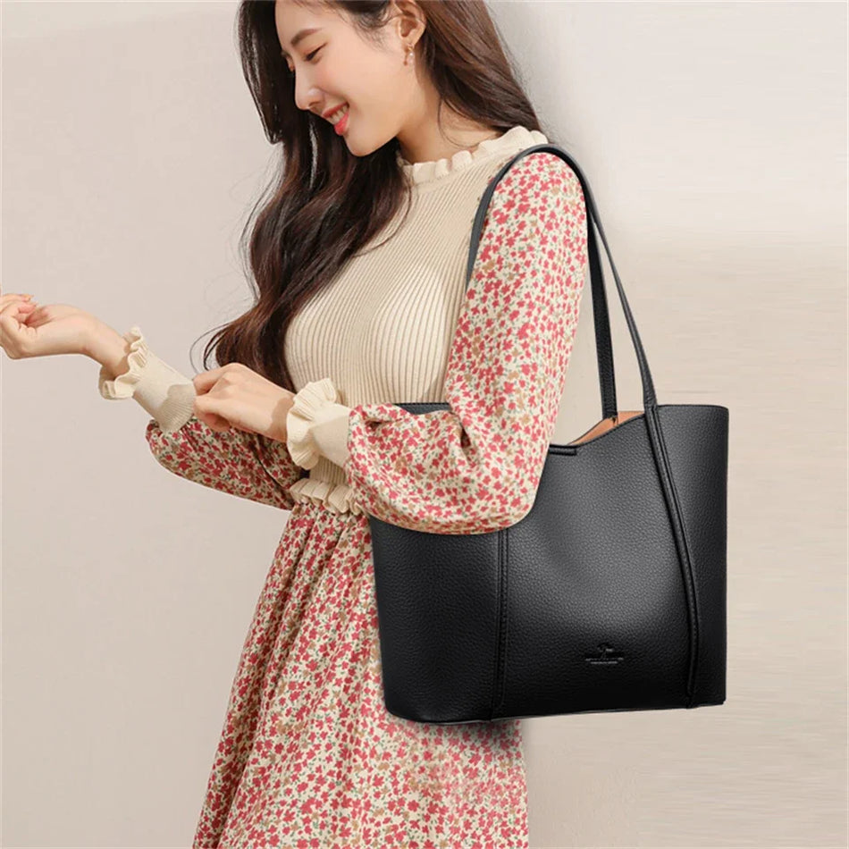 Geantă de umăr de lux pentru femei din piele de înaltă calitate, cu stil de designer, geantă mare pentru muncă și navetă