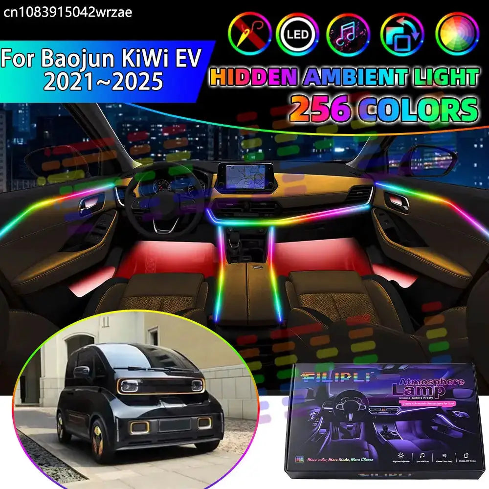 For Baojun KiWi EV 2021~2025 E300 2022 RGB Car Interior Ambient Lights Strips Breathing Lighting Kit App Control LED strips Auto by InterCyprus Trading Ltd