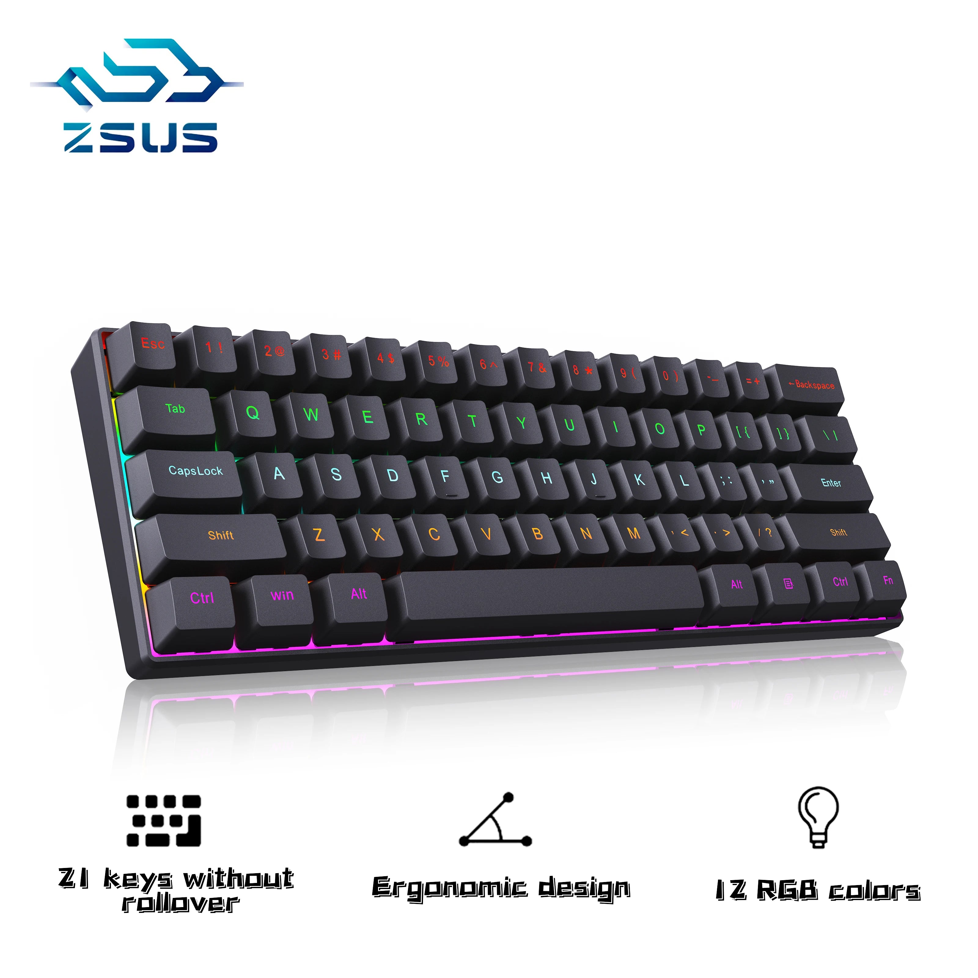 ZSUS Z61-B USB Gaming Mechanical Mini Keyboard &ndash; Red Switch black / Red Switch