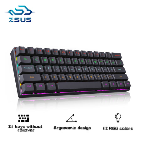 ZSUS Z61-B USB Gaming Mechanical Mini Keyboard &ndash; Red Switch black / Red Switch