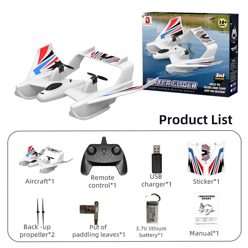 Amphibious Waterproof RC Plane - Gyro Stabilized Flight WHITE