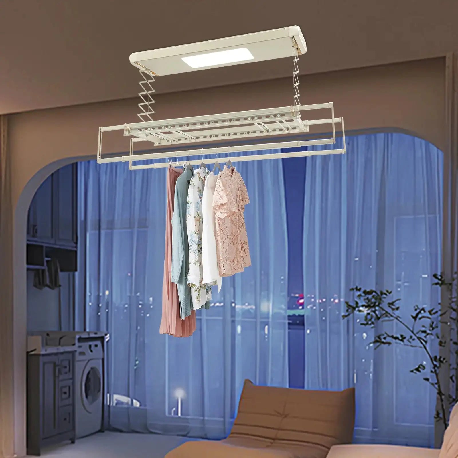 Electric Ceiling Mount Drying Rack &ndash; Remote LED Light