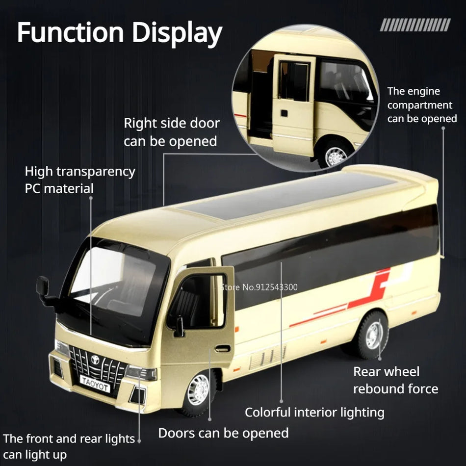 1/32 Scale Alloy Diecast Bus Toy with Doors Open Sound and Lights Pull-Back