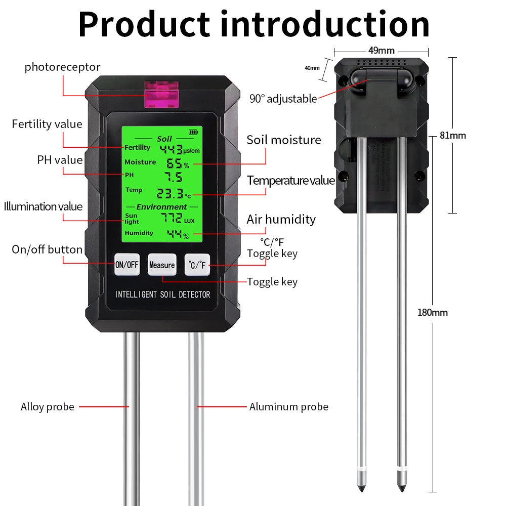 90 Degrees Rotation 6 In 1 Soil Meter &ndash; All In One Sensor
