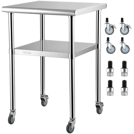 Stainless Steel 24x24 Commercial Kitchen Work Table Wheels 24x24inch / spain