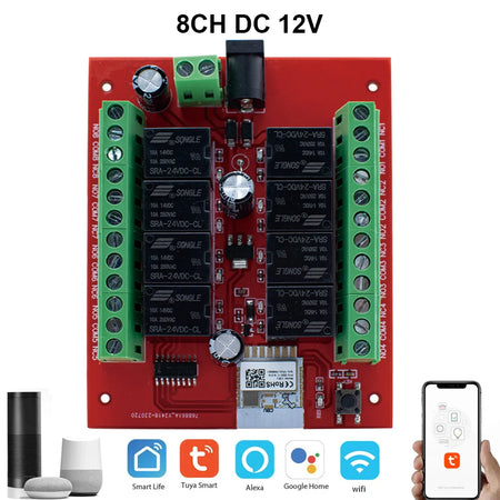 8CH Tuya Smart WiFi Relay Module - DC 12V/24V Remote Control for Alexa &amp; Google Home DC 12V