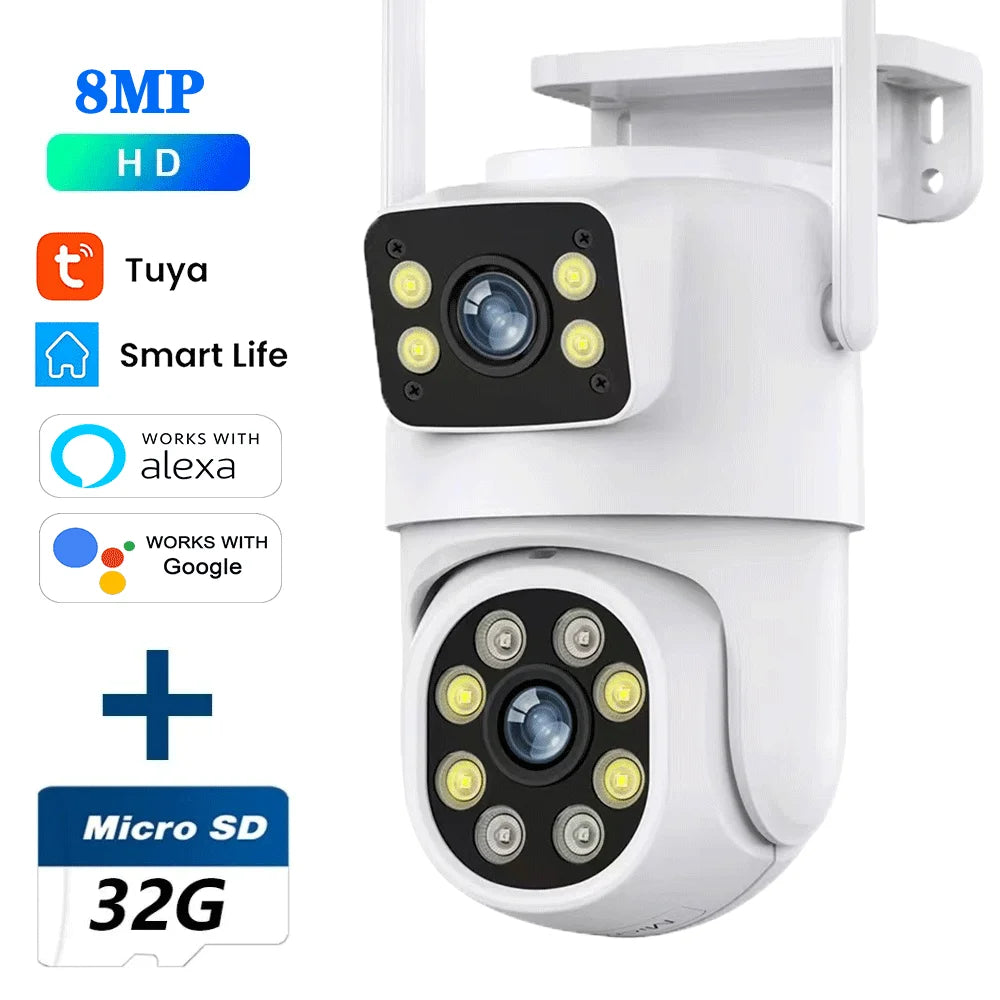10MP Dual Lens Tuya Wifi Camera 8MP Add 32G Card / UK Plug