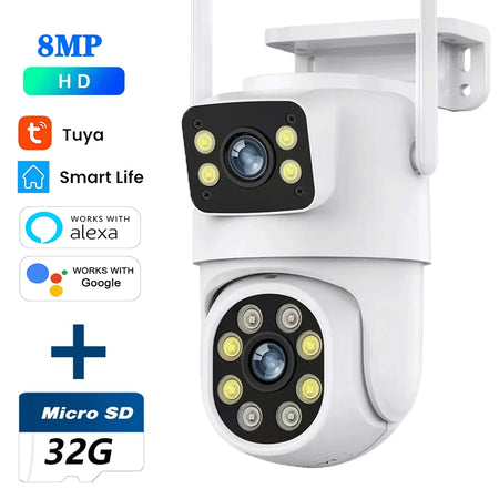 10MP Dual Lens Tuya Wifi Camera 8MP Add 32G Card / UK Plug
