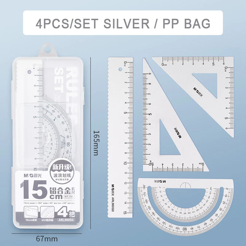 M&amp;G Aluminium Maths Drawing Set - Black/Blue/Pink/Grey Silver
