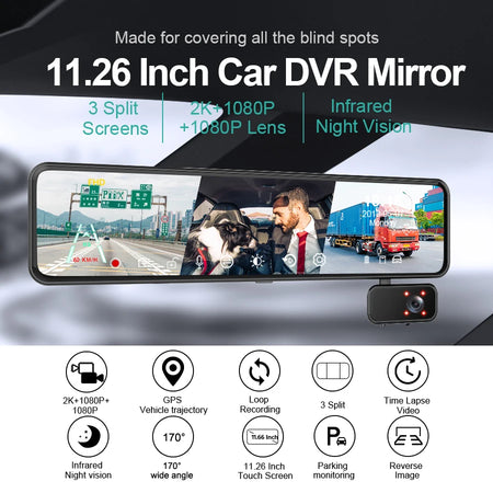 ACCEO 2.5K Dash Cam Mirror 12In 3-Channel &ndash; Night Vision