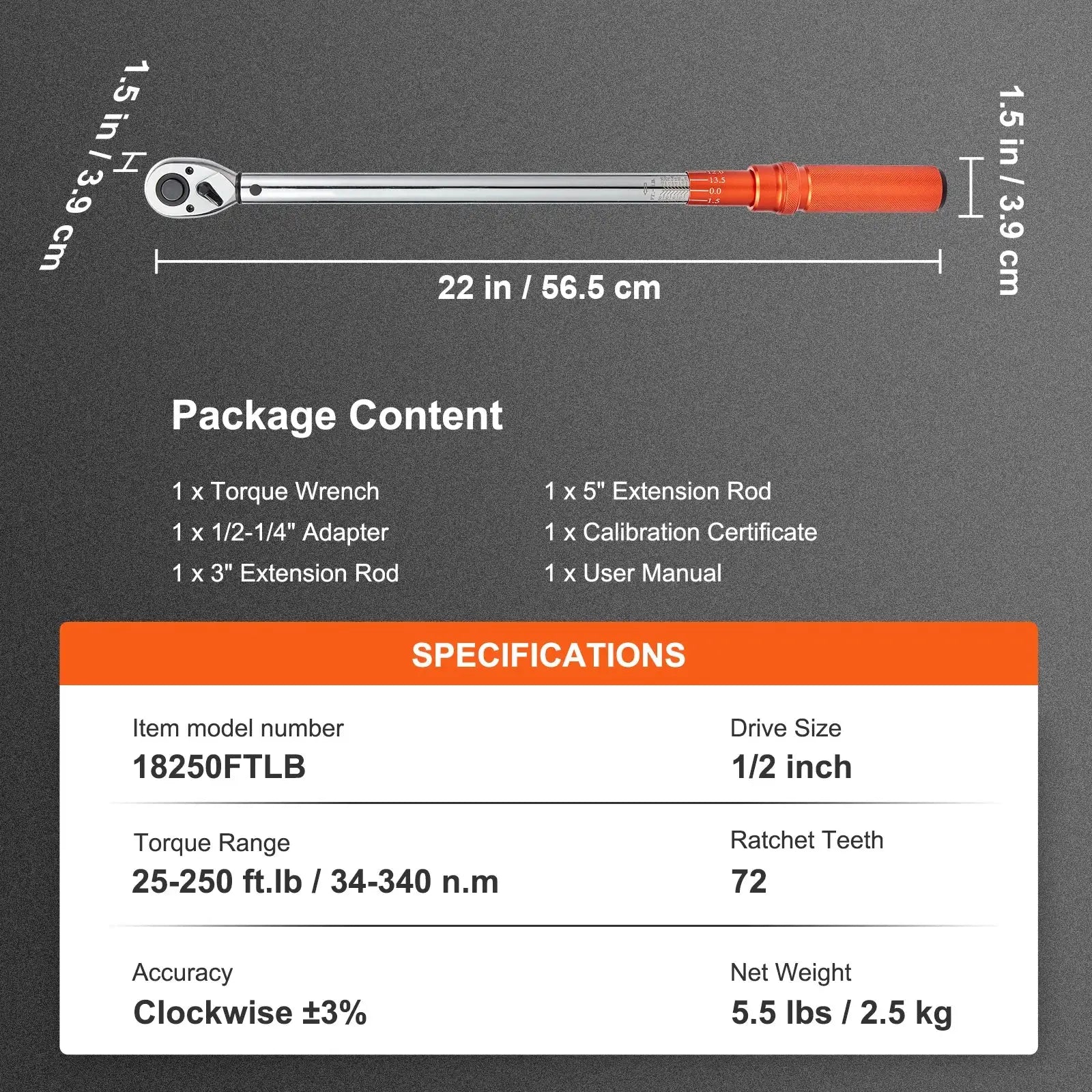 Torque Wrench Set &ndash; Dual Direction Adjustable 25-250 ft-lb / france