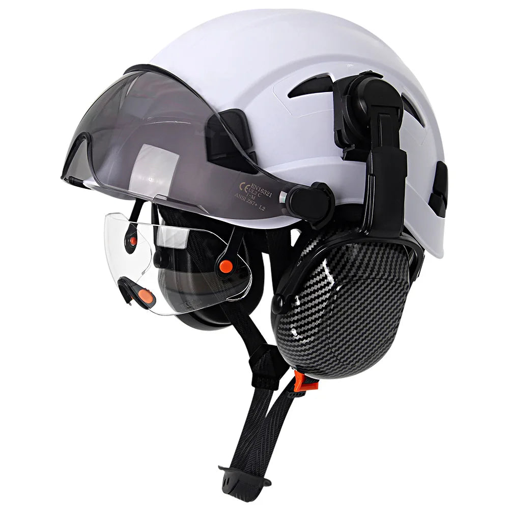 Aolamegs SF06 &ndash; CE Safety Helmet With Goggles And Earmuffs White B Set
