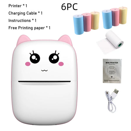 Mini Pocket Printer 57mm - Wireless Bluetooth 200dpi Pink 6rolls paper