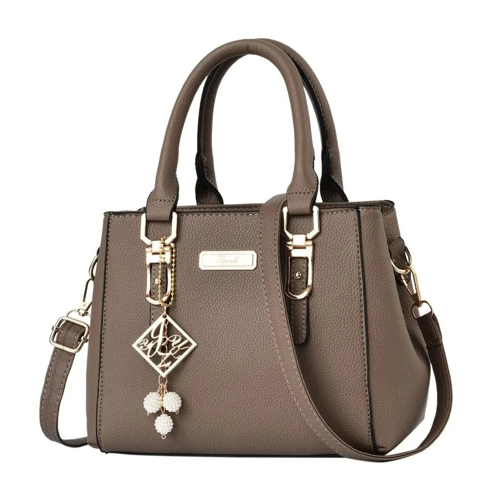Large Capacity Casual Leather Shoulder Bag for Women khaki