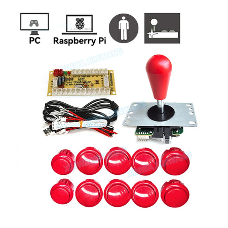 Arcade Joystick DIY Kit for PC and Raspberry Pi 1 player red
