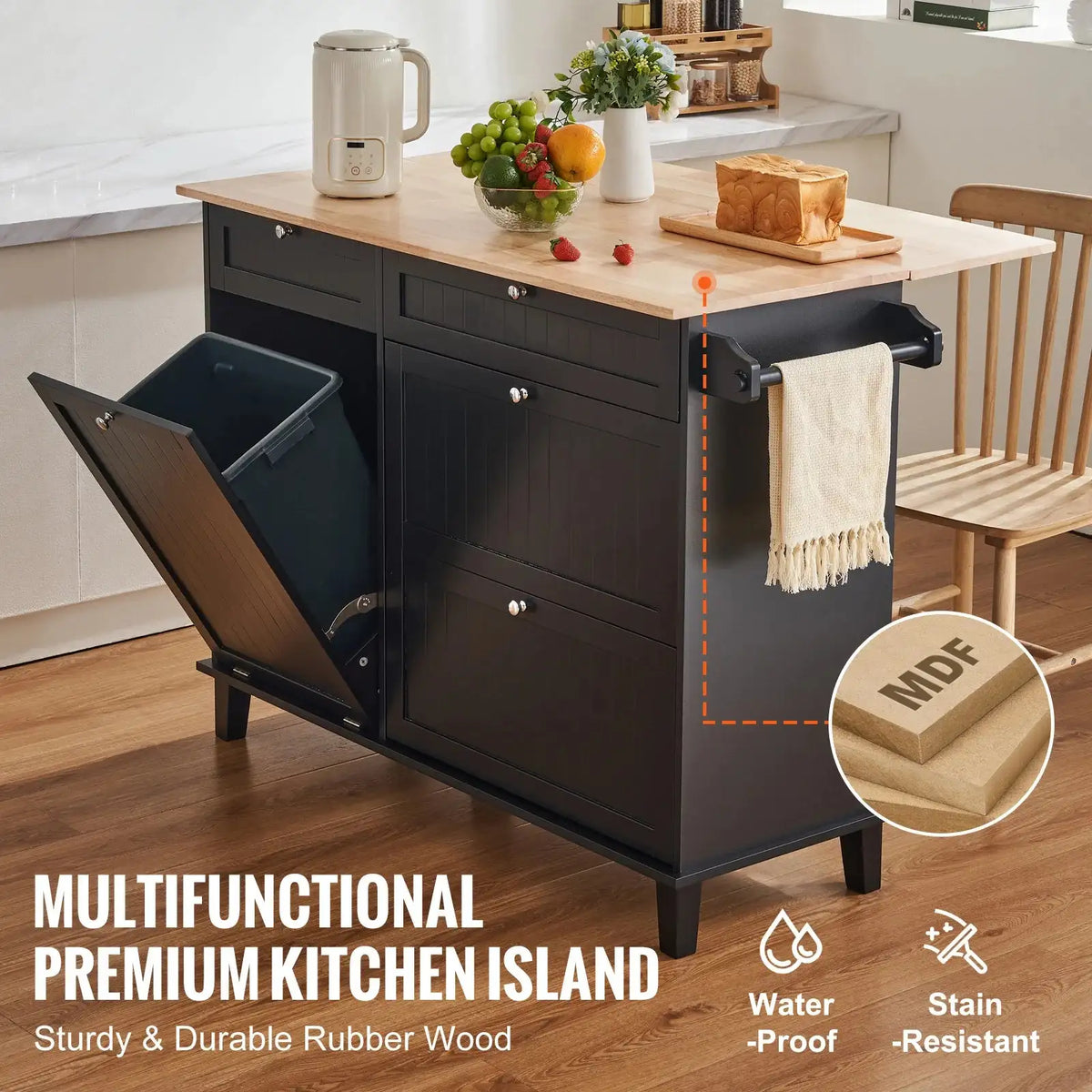 Kitchen Island With Trash Cabinet Breakfast Bar