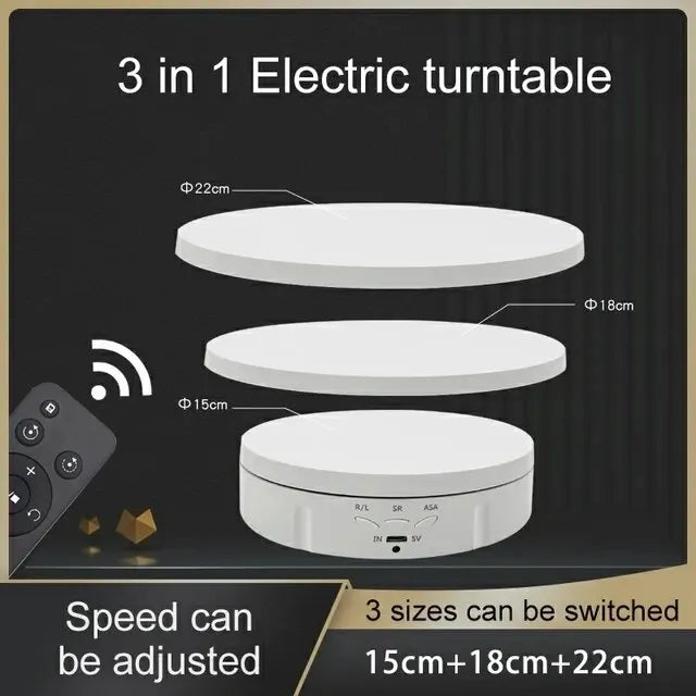 Electric Rotating Turntable with 3 Speed Modes &amp; USB Charging WHITE