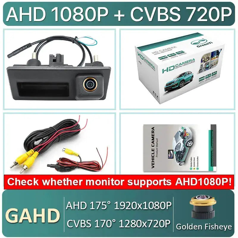 Trunk Backup Camera AHD 1080P with Guiding Lines for VW Audi Passat Golf B6 B7 by InterCyprus Trading Ltd