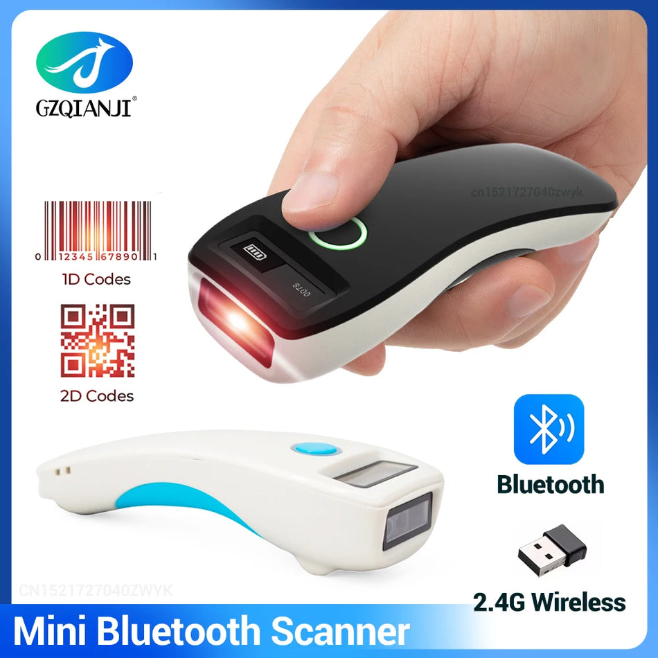 Mini Bluetooth svītrkodu skeneris 2D/1D PDF417 ar LCD displeju, 2.4G USB bezvadu